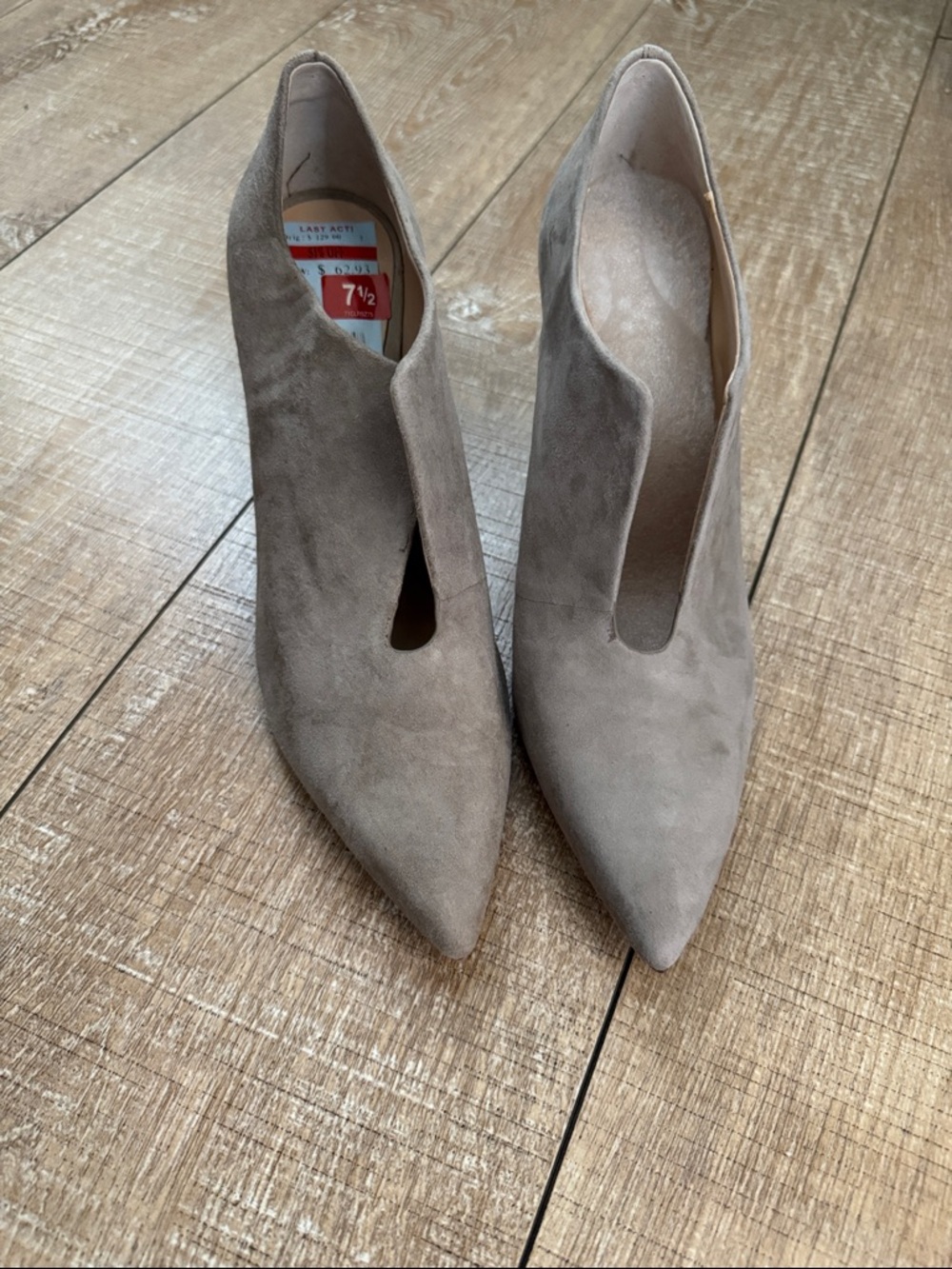 Vince Camuto Taupe Suede Pointed-Toe Ankle Booties